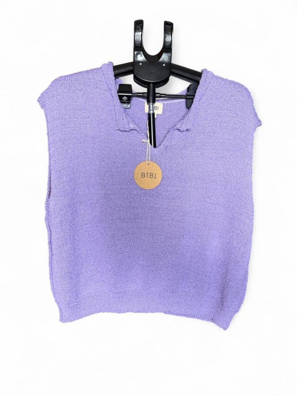 NWT BIBI Lavender Purple Knit Sweater Vest Top Size L Collared V Neck
